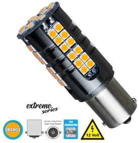 GloboStar® 81251 Λάμπα Αυτοκίνητου 1156 - BA15S - P21W 3rd Generation Can-Bus Extreme Series LED 66 SMD 3030 15W 1800lm 360° DC 12V IP20 Πορτοκαλί