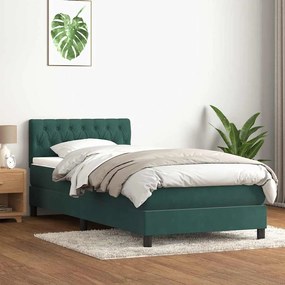 vidaXL Κρεβάτι Boxspring με Στρώμα Σκούρο Πράσινο 100x210εκ. Βελούδινο