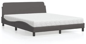 vidaXL Κρεβάτι με Στρώμα Γκρι 160x200 εκ. από Συνθετικό Δέρμα