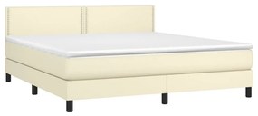 Κρεβάτι Boxspring με Στρώμα &amp; LED Κρεμ 160x200 εκ. Συνθ. Δέρμα - Κρεμ