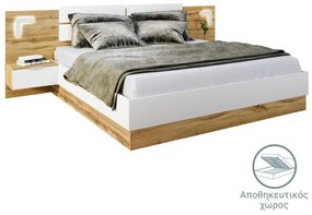 Κρεβάτι διπλό Pretty pakoworld LED λευκό-καρυδί αποθηκευτικός χώρος 160x200 εκ