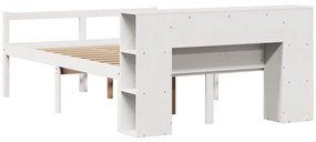 Κρεβάτι Βιβλιοθήκη Χωρίς Στρώμα Λευκό 135x190 εκ Μασίφ Πεύκο - Λευκό
