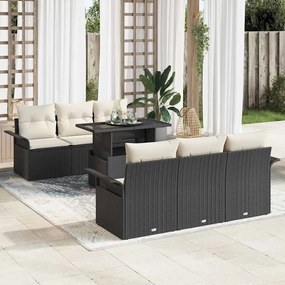 vidaXL Σετ Καναπέ Κήπου με μαξιλάρι 7 pcs Μαύρο Πολυ ράταν