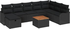 vidaXL Σετ Καναπέ Κήπου με μαξιλάρι 9 pcs Μαύρο Πολυ ράταν