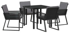 vidaXL Σέτ φαγητού για κήπο 5 pcs Μαύρο Πολυ ράταν