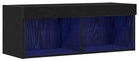 vidaXL Ντουλάπα τοίχου τηλεόρασης με φώτα LED Μαύρη Δρυς 80x30x30 εκ.