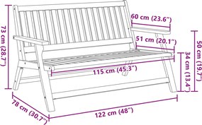 vidaXL Πάγκος Χαλάρωσης Κήπου Καφέ 122 x 78 x 73 εκ.