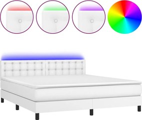 vidaXL Κρεβάτι Boxspring με Στρώμα &amp; LED Λευκό 180x200 εκ. Συνθ. Δέρμα
