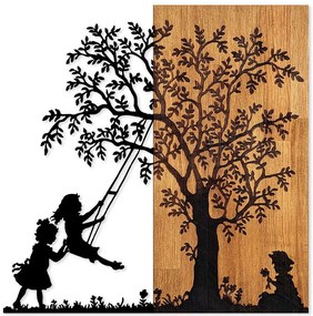 Διακοσμητικό Τοίχου The Tree And The Shaking Children 899SKL2406 58x59cm Walnut-Black Wallity Metal,Wood