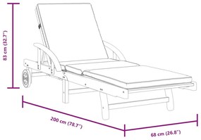 Ξαπλώστρες με Μαξιλάρια 2 τεμ. 200x68x83 εκ. Μασίφ Ξύλο Ακακίας - Καφέ