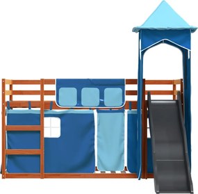 vidaXL Κουκέτα με Τσουλήθρα και Κουρτίνες Μπλε 90x200 εκ.