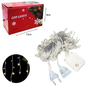 Χριστουγεννιάτικα Λαμπάκια Κουρτίνα LED 100L Θερμό Χρώμα με Διαφανές Καλώδιο 3m 40x50x60cm - Christmas lights LED warm light