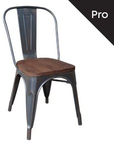 RELIX Wood Καρέκλα-Pro, Στοιβαζόμενη, Μέταλλο Βαφή Antique Black,Κάθισμα Dark Oak