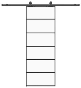 Συρόμενη Πόρτα με Μηχανισμό Μαύρο 76x205 εκ. Γυαλί ESG - Μαύρο