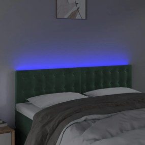 vidaXL Κεφαλάρι Κρεβατιού LED Σκούρο Πράσινο 144x5x78/88 εκ. Βελούδινο