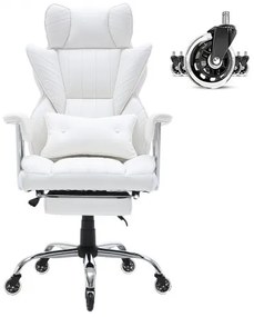 VEVOR Reclining Office Chair with Footrest, Heavy Duty PU Leather Wide Office Chair, Big and Tall Executive Office Chairs with Lumbar Support, Strong Metal Base Quiet Wheels, White