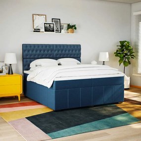 vidaXL Κρεβάτι Boxspring με Στρώμα Μπλε 200x200 εκ. Υφασμάτινο