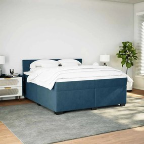 vidaXL Κρεβάτι Boxspring με Στρώμα Μπλε 200x200 εκ. Βελούδινο
