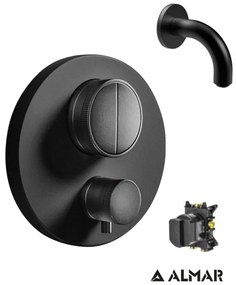Almar Black matt Στόμιο 10cm Φ24mm+Thermo-Core Push Θερμοστατικός μίκτης εντοιχισμού 2 εξόδων+κιτ εντοιχισμού