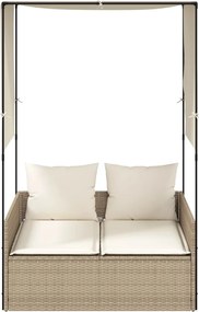 vidaXL Ξαπλώστρα Διπλή Μπεζ από Συνθετικό Ρατάν με Οροφή / Κουρτίνες