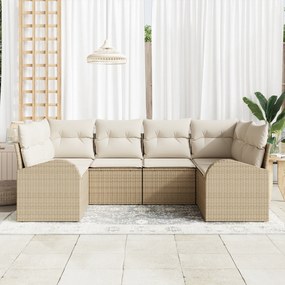 vidaXL Σετ 6 κομμάτια Καναπέ Κήπου με Μαξιλάρια Μπεζ Πολυ Ρατάν
