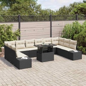 vidaXL Σετ Καναπέ Κήπου με μαξιλάρι 11 pcs Μαύρο και κρεμ