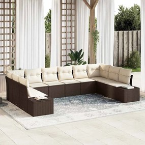 vidaXL Σετ Καναπέ Κήπου με μαξιλάρι 10 pcs Καφέ Πολυ ράταν