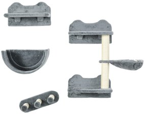 PawHut Σετ Τοίχου Αναρρίχησης για Γάτες, Αιώρα, Πάντα, Πλατφόρμες Άλματος, Βελούδο, Σιζάλ, Γκρι