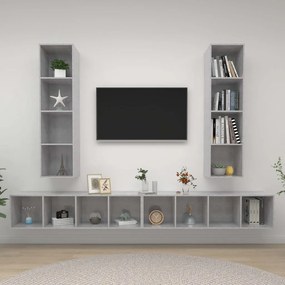 vidaXL Έπιπλο Τηλεόρασης Κρεμαστό 4 τεμ. Γκρι Σκυροδέματος Μοριοσανίδα