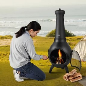 VEVOR 18 In Chiminea Outdoor Wood Burning Firepit with Grill Mesh &amp; Chimney Coat