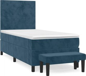 vidaXL Κρεβάτι Boxspring με Στρώμα Σκούρο Μπλε 90x190 εκ. Βελούδινο
