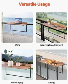 VEVOR Balcony Hanging Table 15 x 39 in Patio Railing Bar Table Adjusable