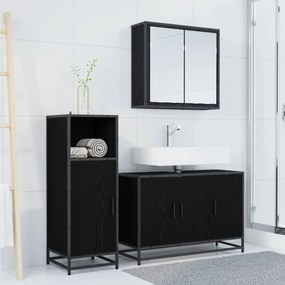 vidaXL Σετ Επίπλων Μπάνιου με ράφι 3 pcs Μαύρη Οξυά Επεξεργασμένο ξύλο