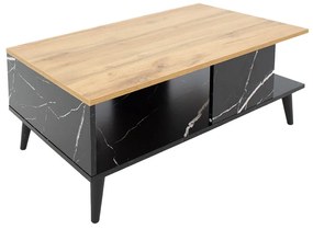 Τραπέζι σαλονιού Moses pakoworld χρώμα sonoma-μαύρο μαρμάρου 90x54x37.5εκ - Μελαμίνη - 049-000065