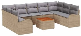 vidaXL Σετ Καναπέ Κήπου με μαξιλάρι 10 pcs Μπεζ Πολυ ράταν