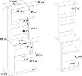 Έπιπλο κουζίνας Tuco 1 Megapap χρώμα λευκό 53,8x40x180εκ.