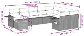 vidaXL Σαλόνι Κήπου 10 Τεμαχίων Γκρι από Συνθετικό Ρατάν με Μαξιλάρια