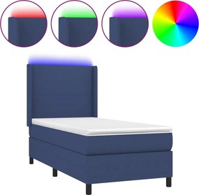 vidaXL Κρεβάτι Boxspring με Στρώμα &amp; LED Μπλε 90x200 εκ. Υφασμάτινο