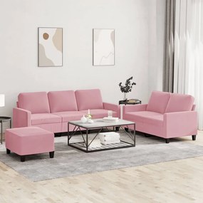 vidaXL Σετ Σαλονιού 3 Τεμαχίων Ροζ από Βελούδο με Μαξιλάρια