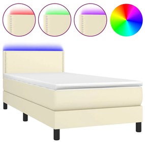 ΚΡΕΒΑΤΙ BOXSPRING ΜΕ ΣΤΡΩΜΑ &amp; LED ΚΡΕΜ 90X200 ΕΚ. ΣΥΝΘ. ΔΕΡΜΑ 3134143