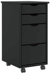 Τροχήλατο ντουλάπι με συρτάρια "MOSS" Μαύρο μασίφ ξύλο πεύκο