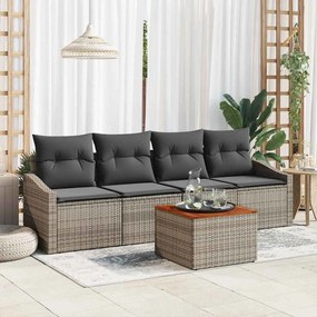 vidaXL Σετ Καναπέ Κήπου με μαξιλάρι 5 pcs Γκρι Πολυ ράταν