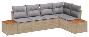 vidaXL Σετ Καναπέ Κήπου με μαξιλάρι 5 pcs Μπεζ Πολυ ράταν