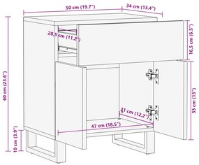 Κομοδίνο Καφέ 50x34x60 εκ. από Μασίφ Ξύλο Μάνγκο - Καφέ