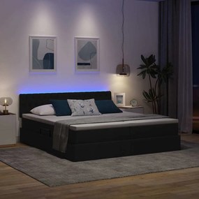 vidaXL LED Κρεβάτι αποθήκευσης με στρώμα Μαύρο 200 x 200 cm Ύφασμα