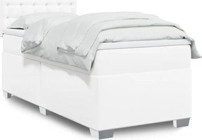 vidaXL Κρεβάτι Boxspring με Στρώμα Λευκό 90x190εκ. από Συνθετικό Δέρμα