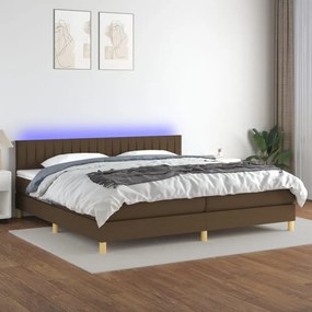 Κρεβάτι Boxspring με Στρώμα &amp; LED Σκ.Καφέ 200x200 εκ Υφασμάτινο - Καφέ