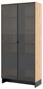 Βιτρίνα Fresno AL104, Ανοιχτό χρώμα ξύλου, Μαύρο, Με πόρτες, Με συρτάρια, Ο αριθμός των θυρών: 2, Αριθμός συρταριών: 4, 196x92x40cm, 95 kg