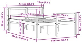 Κρεβάτι Ηλικιωμένου με Κεφαλάρι 135x190 εκ. Μασίφ Ξύλο Πεύκου - Καφέ