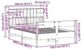 Κρεβάτι Βιβλιοθήκη Χωρίς Στρώμα 140x200 εκ Μασίφ Ξύλο Πεύκο - Καφέ